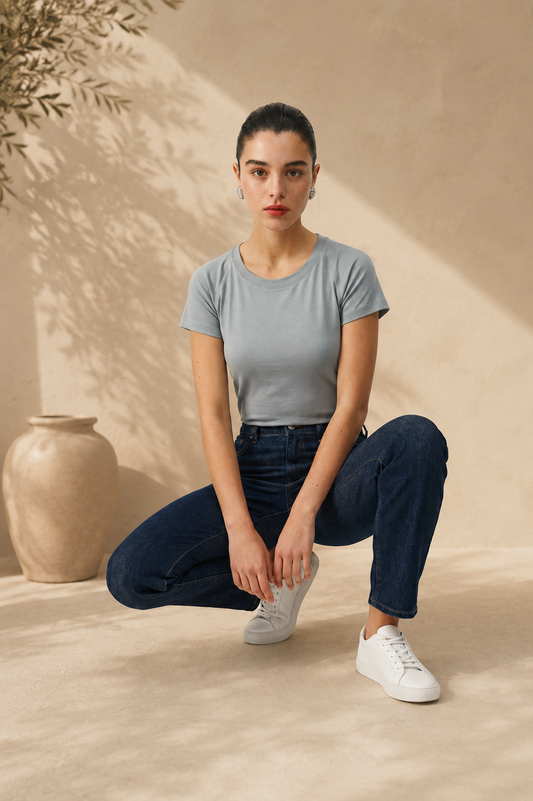 Silver Mist Fitted Crew Tee